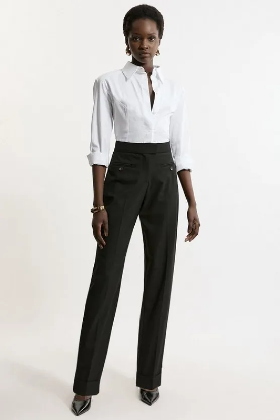 Karen Millen Tailored Turn Up Hem Slim Leg Pants black Best
