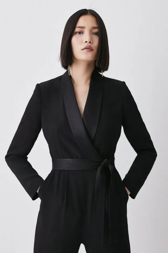 Karen Millen Tailored Tuxedo Belted Wrap Jumpsuit black Online
