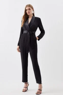 Karen Millen Tailored Tuxedo Wrap Jumpsuit black New