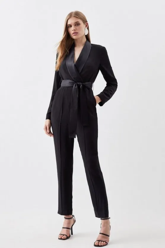 Karen Millen Tailored Tuxedo Wrap Jumpsuit black New