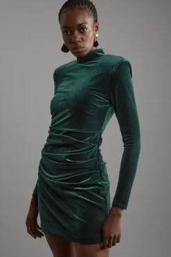 Karen Millen Tailored Velvet High Neck Mini Dress emerald Best