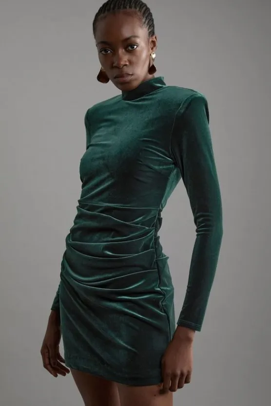 Karen Millen Tailored Velvet High Neck Mini Dress emerald Best