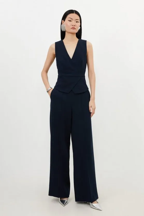 Karen Millen Tailored V Neck Peplum Top & Trouser Set navy Outlet