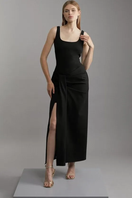 Karen Millen Tailored Waist Drape Corset Maxi Dress black Outlet