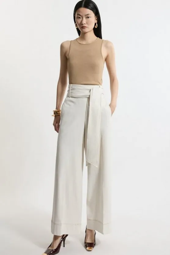 Karen Millen Tailored Wide Leg Belted Pants ivory Hot