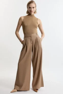 Karen Millen Tailored Wide Leg Darted Pants camel Discount