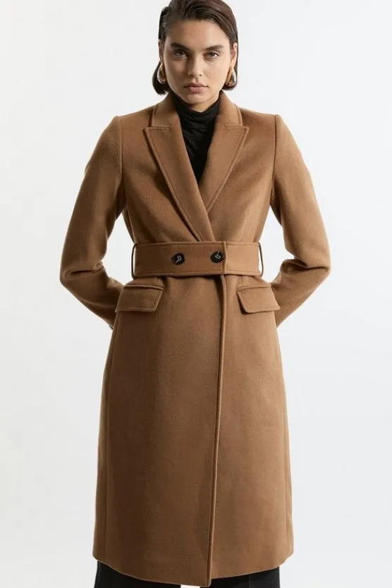 Karen Millen Tailored Wool Blend Belted Midi Coat camel Sale