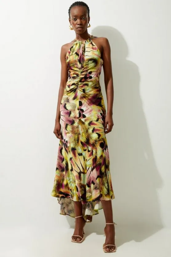 Karen Millen Tall Abstract Print Viscose Woven Halter Tie Maxi Dress multi Sale