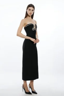 Karen Millen Tall Bandage Figure Form Embellished Corset Midi Dress black Fashion