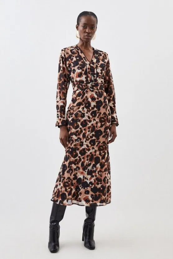 Karen Millen Tall Blurred Pleated Georgette Woven Maxi Dress animal Hot
