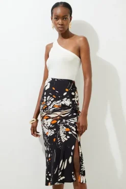 Karen Millen Tall Butterfly Printed Viscose Crepe Woven Maxi Skirt black Fashion