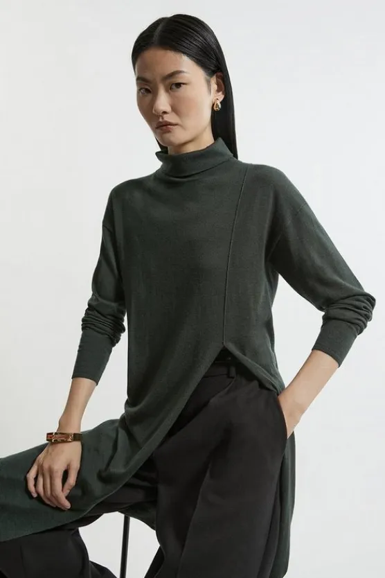 Karen Millen Tall Cashmere Blend Deep Slip Longline Knit Top olive Sale