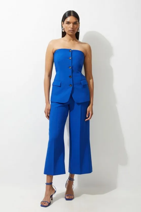 Karen Millen Tall Clean Tailored Bandeau Button Bodice Wide Leg Jumpsuit cobalt Best