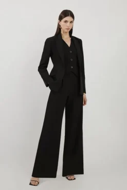 Karen Millen Tall Clean Tailored Grosgrain Tipped Wide Leg Pants black Clearance