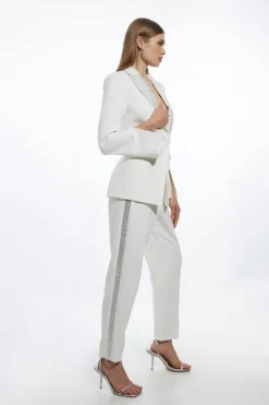 Karen Millen Tall Clean Tailored Hot Fix Single Breasted Open Sleeve Co-ord ivory Best