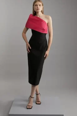 Karen Millen Tall Clean Tailored Taffeta One Shoulder Panel Midi Dress black Online
