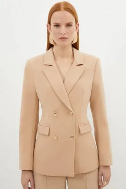Karen Millen Tall Compact Essential Tailored Double Breasted Blazer camel Discount