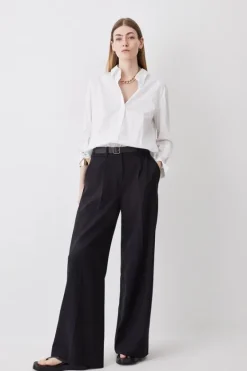 Karen Millen Tall Compact Stretch Belted Wide Leg Pants black Clearance