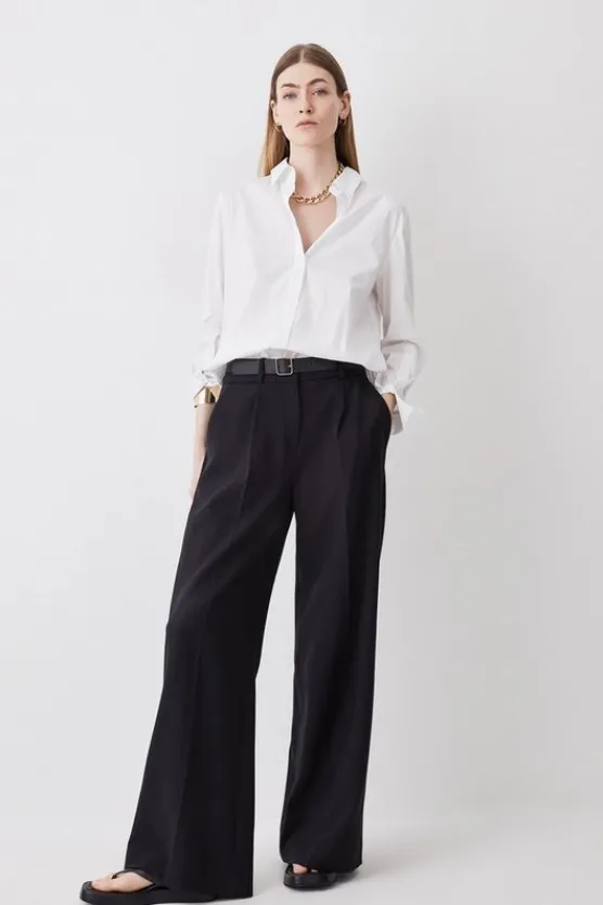 Karen Millen Tall Compact Stretch Belted Wide Leg Pants black Clearance