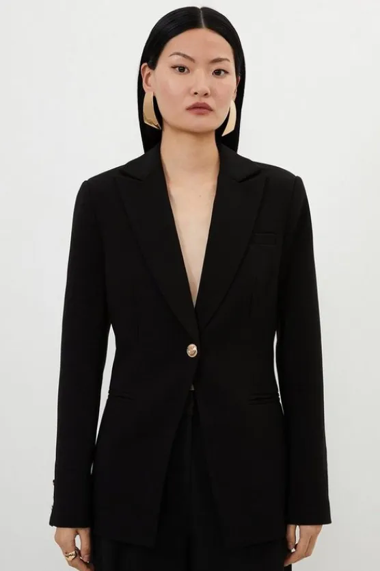 Karen Millen Tall Compact Stretch Single Breasted Tailored Blazer black New