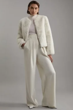 Karen Millen Tall Compact Stretch Tailored High Waist Wide Leg Pants ivory Outlet