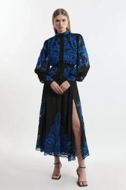 Karen Millen Tall Cut Work Embroidered Woven Maxi Dress black Sale