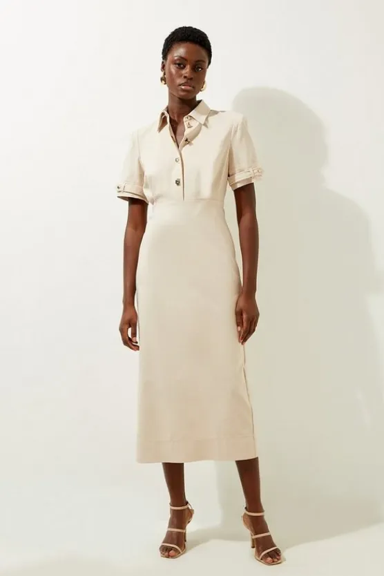 Karen Millen Tall Essential Techno Shirt Sleeve Woven Shirt Dress With Gold Hardware stone Clearance