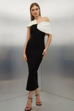 Karen Millen Tall Figure Form Bandage Asymmetric Strap Knit Midi Dress black Hot