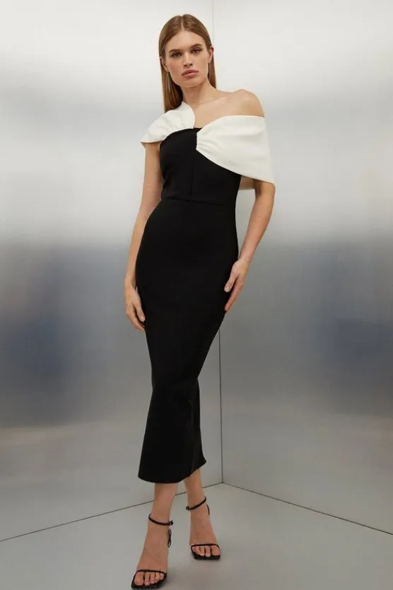 Karen Millen Tall Figure Form Bandage Asymmetric Strap Knit Midi Dress black Hot