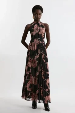 Karen Millen Tall Belted Pleated Woven Midi Dress floral New