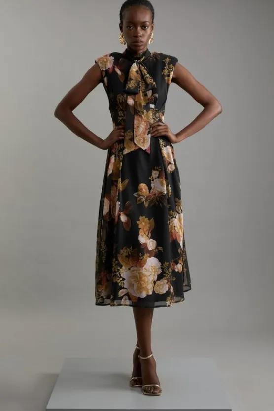 Karen Millen Tall Georgette Woven Tie Maxi Dress floral Sale