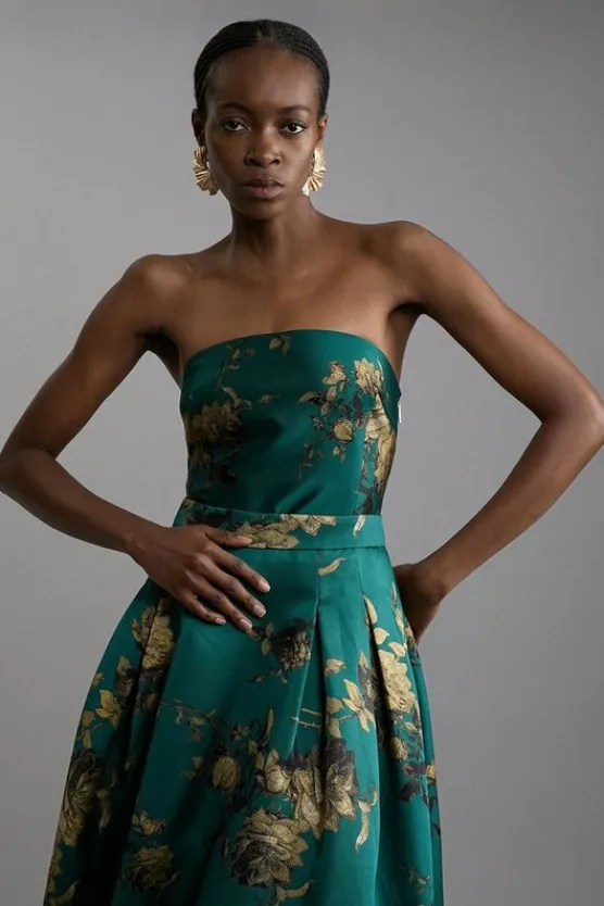 Karen Millen Tall Floral Print Woven Corset Top green Clearance