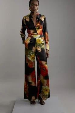 Karen Millen Tall Satin Woven Pants floral Discount