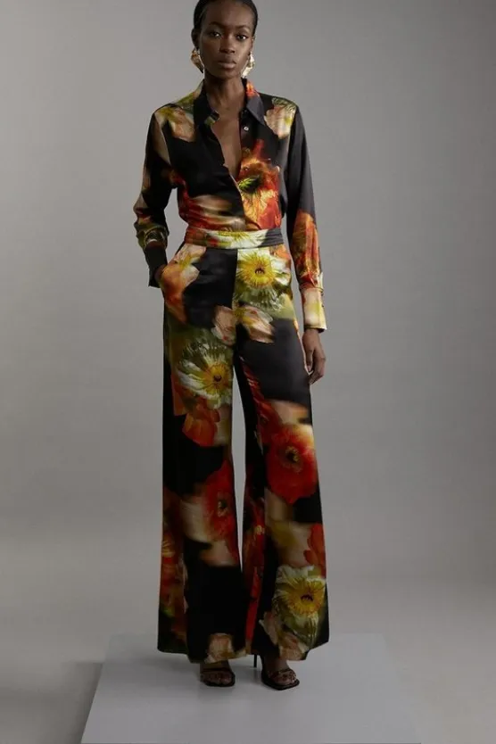 Karen Millen Tall Satin Woven Pants floral Discount