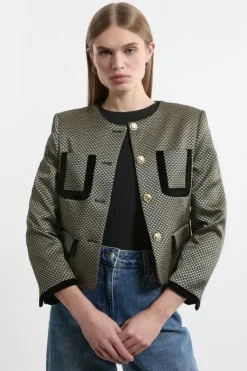 Karen Millen Tall Jacquard Velvet Mix Tailored Jacket geo Clearance
