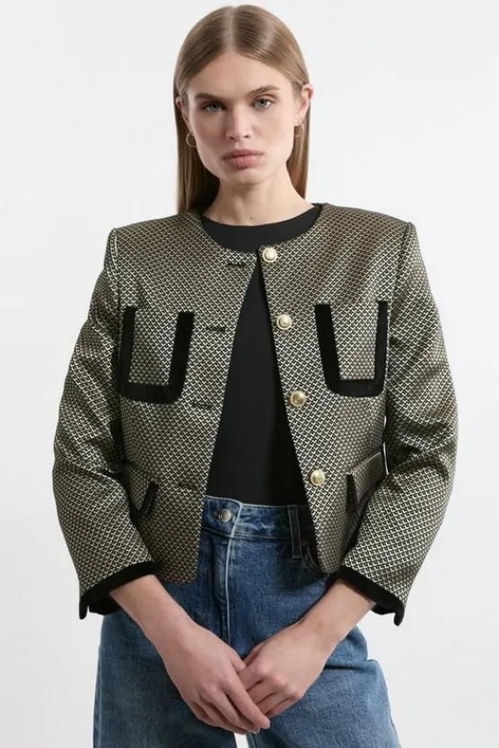 Karen Millen Tall Jacquard Velvet Mix Tailored Jacket geo Clearance