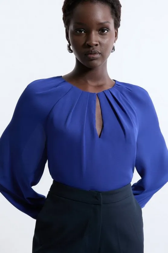Karen Millen Tall Georgette Woven Long Sleeved Blouse blue Fashion