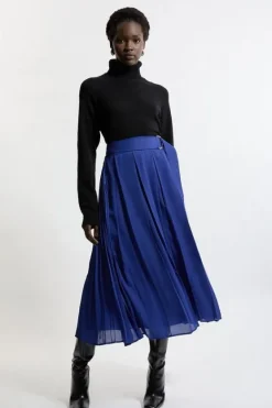 Karen Millen Tall Georgette Woven Pleated Maxi Skirt blue Fashion