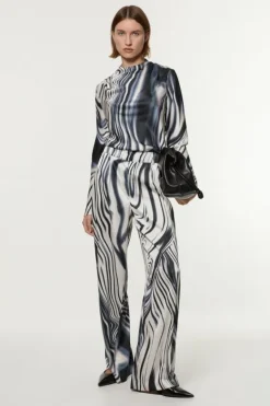 Karen Millen Tall Graduated Stripe Viscose Satin High Waist Pants mono Online