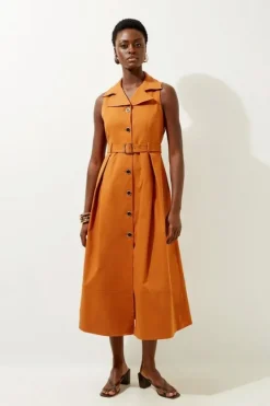 Karen Millen Tall Halter Neck Belted Full Skirted Shirt Dress lightstone Online