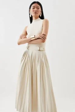 Karen Millen Tall Knitted Midi Dress With Pu Detailing cream Best