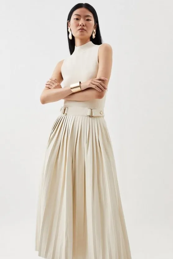 Karen Millen Tall Knitted Midi Dress With Pu Detailing cream Best