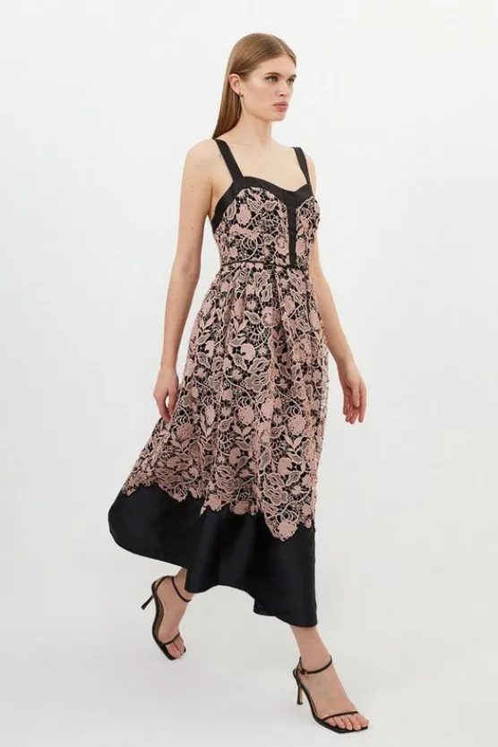 Karen Millen Tall Lace Prom Woven Midi Dress black Best