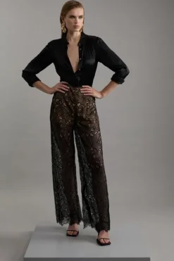 Karen Millen Tall Lace Woven Wide Leg Pants black Hot