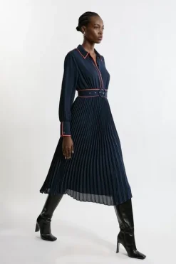 Karen Millen Tall Military Belted Woven Shirt Midaxi Dress navy Best