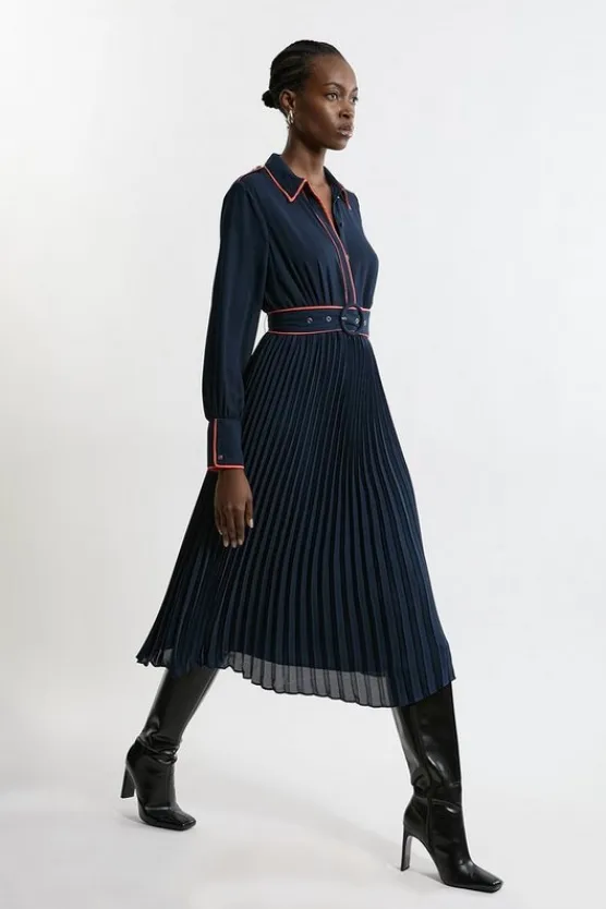 Karen Millen Tall Military Belted Woven Shirt Midaxi Dress navy Best