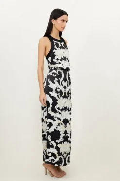 Karen Millen Tall Mirrored Baroque Viscose Halter Midi Dress black Online
