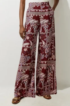 Karen Millen Tall Mixed Print Viscose Crepe Woven High Waisted Pants orange Online