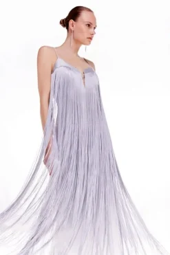 Karen Millen Tall Ooto Heavy Satin Fringed Woven Strappy Maxi Dress silver Best