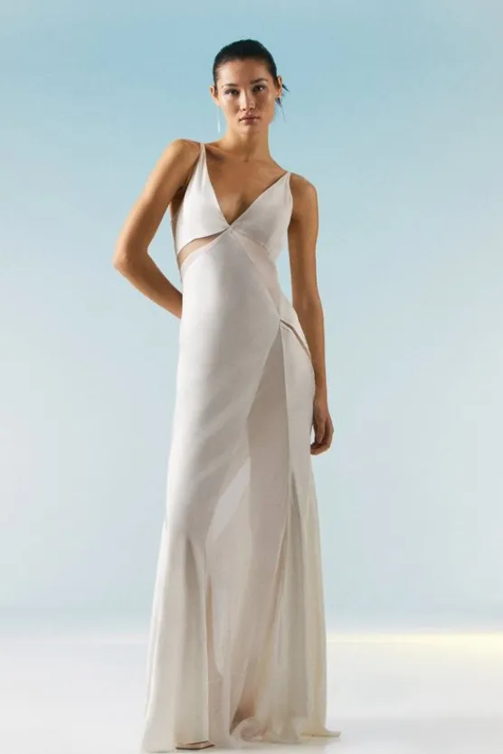 Karen Millen Tall Ooto Sheer Panelled Woven Maxi Dress ivory Hot